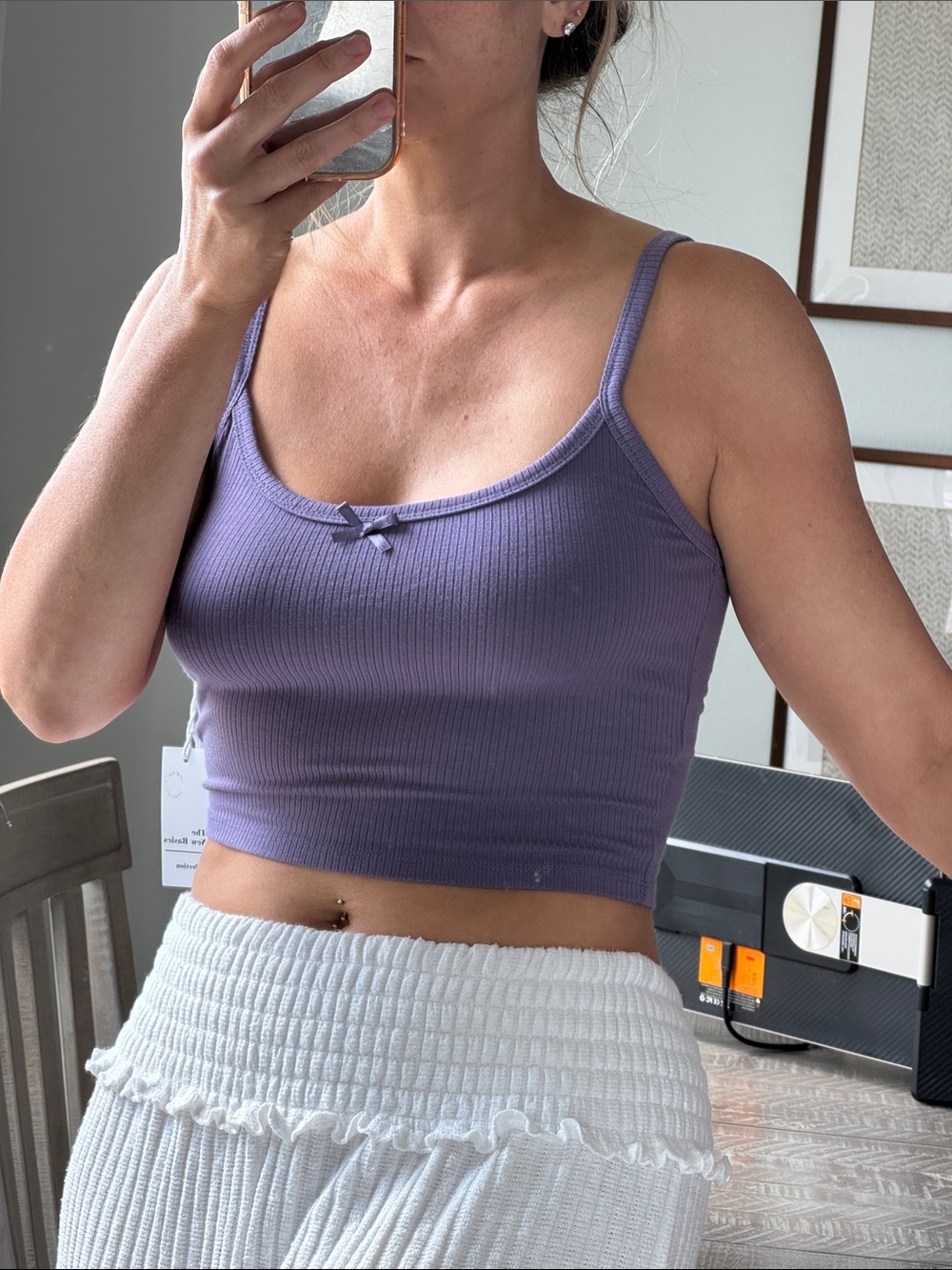 Lavender Purple Ribbed Cropped Tank Sleepwear or Casual Bow Top